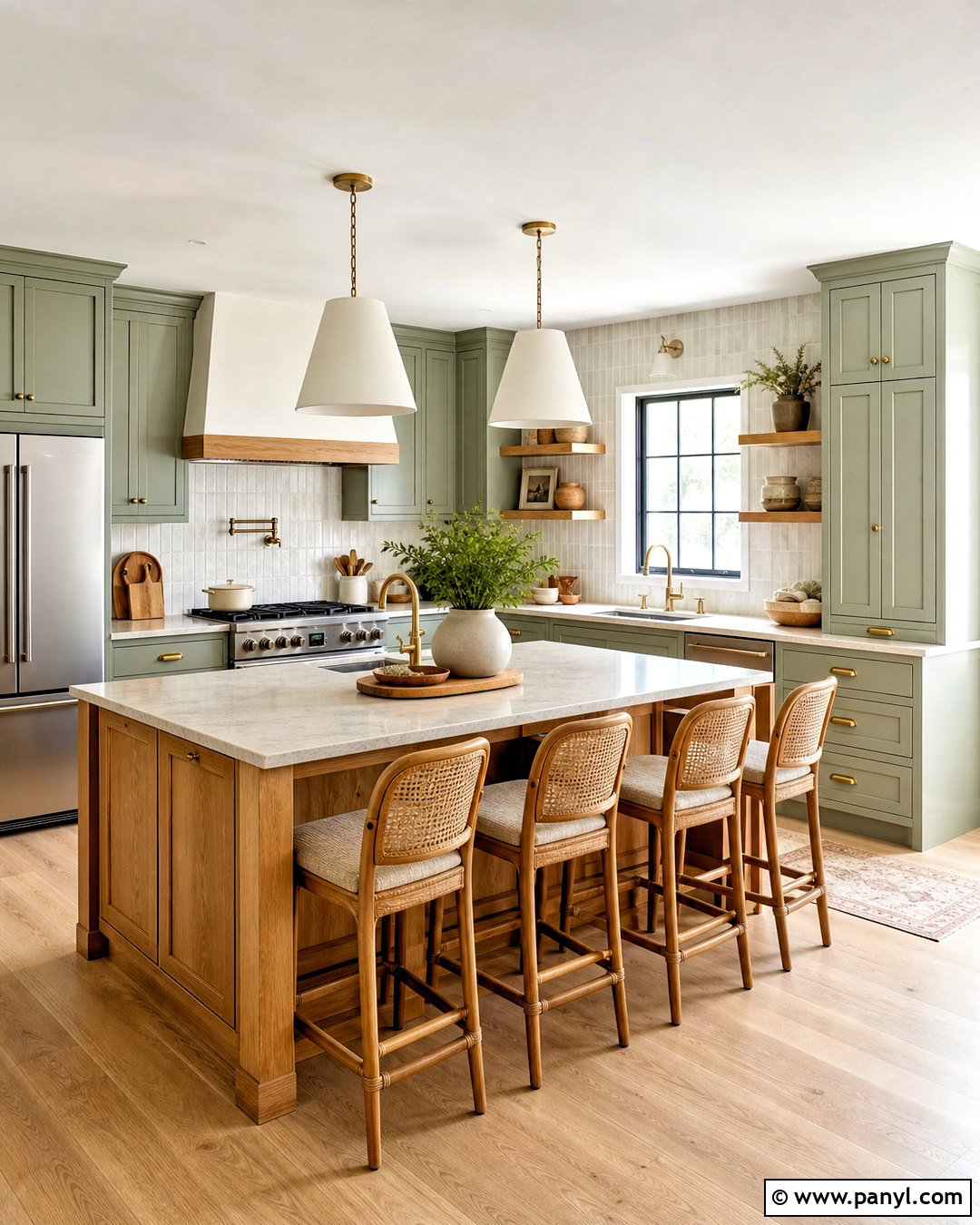 Light Green Kitchen With A Wood Island - 20 light green kitchen ideas