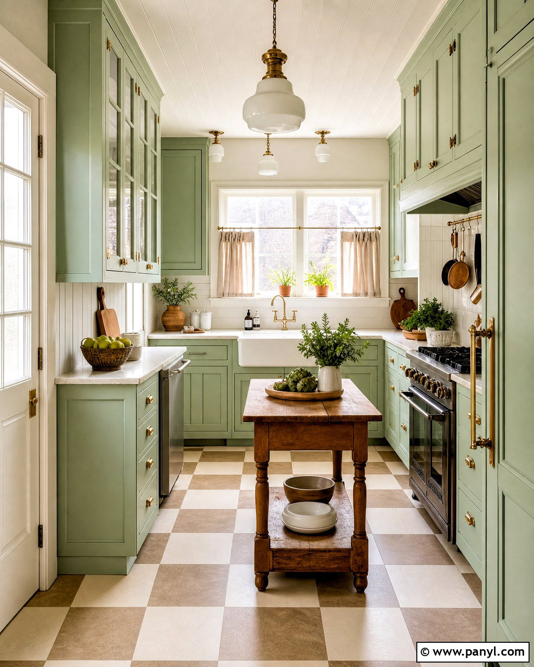 Light Green Kitchen With Checkerboard Floors - 20 light green kitchen ideas