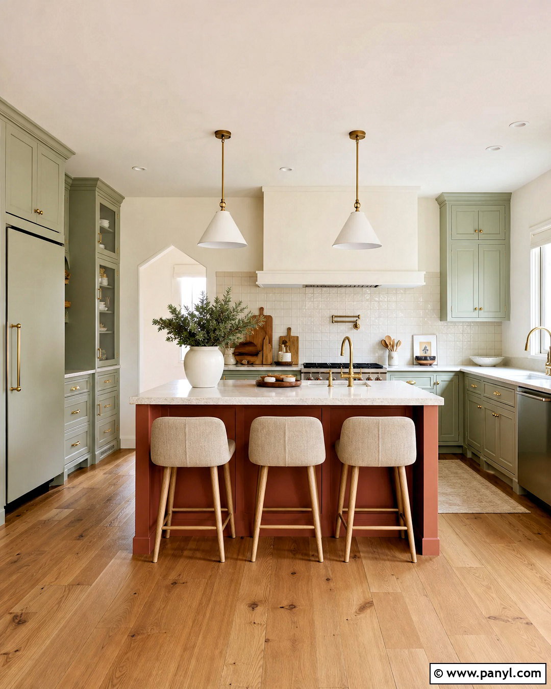Light Green Kitchen With Terracotta Island - 20 green and terracotta kitchen ideas