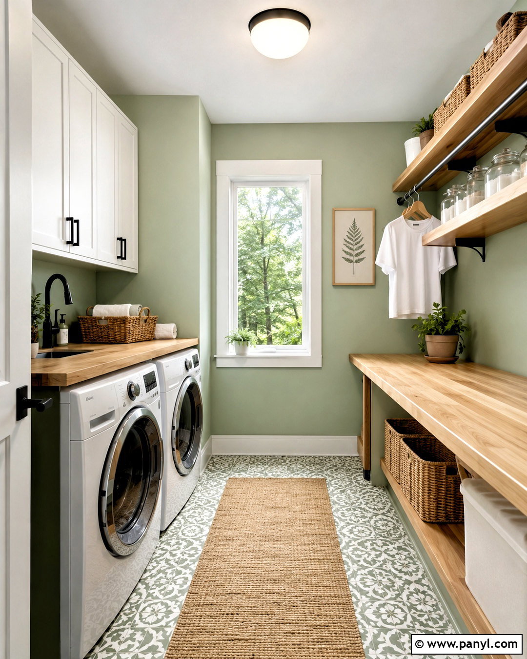 Light Green Laundry Room With Wood Shelves - 20 light green room ideas