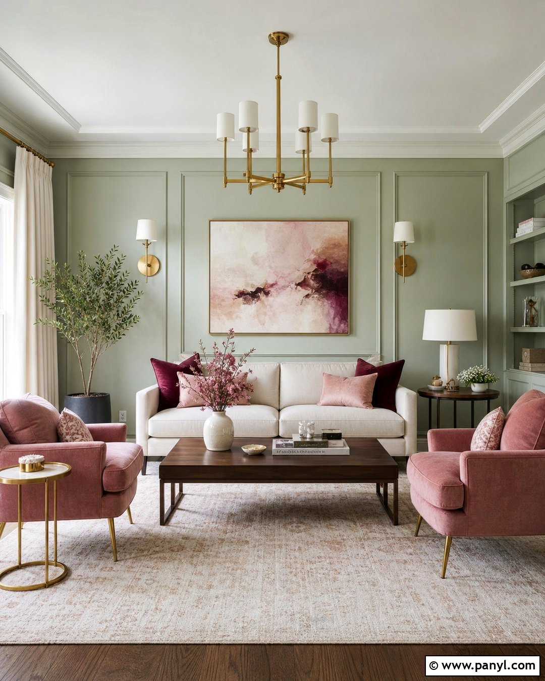 Light Green Living Room With Pink Accents - 35 light green wall paint ideas