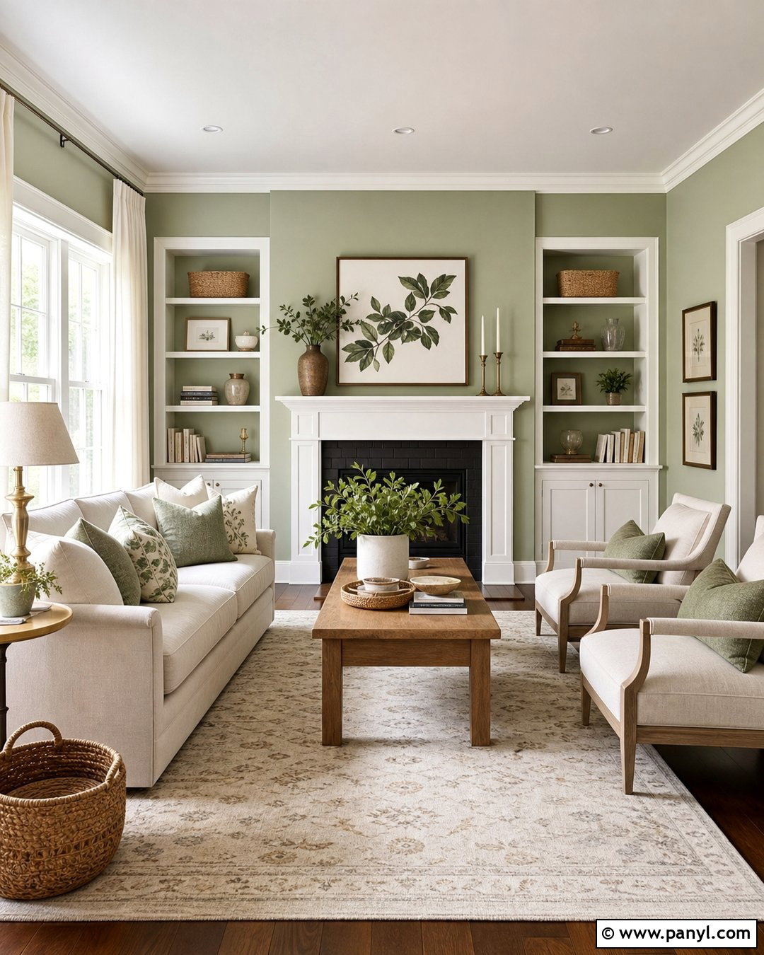 Light Green Living Room With White Trim - 20 Light Green Walls With White Trim Ideas