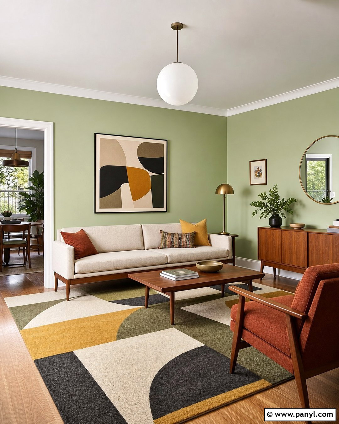 Light Green Midcentury Living Room - 30 light green wall color ideas