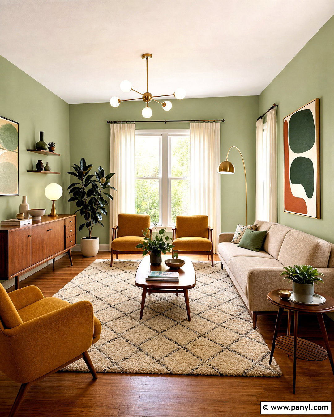 Light Green Midcentury Modern Living Room Walls - 20 light green walls