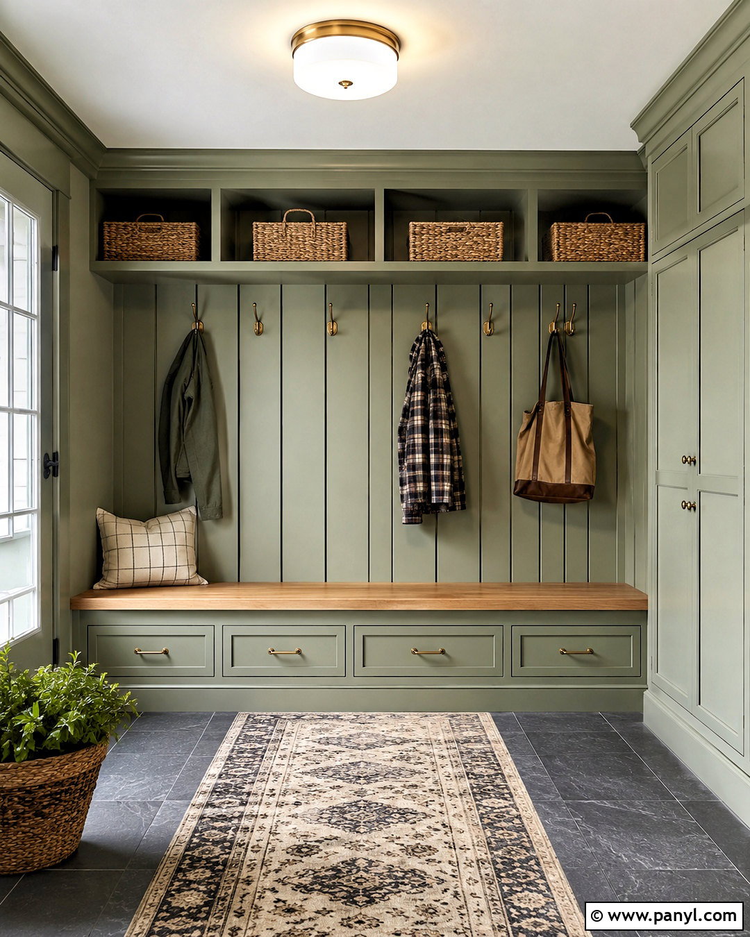 Light Green Mudroom With Wood Bench - 20 light green rooms