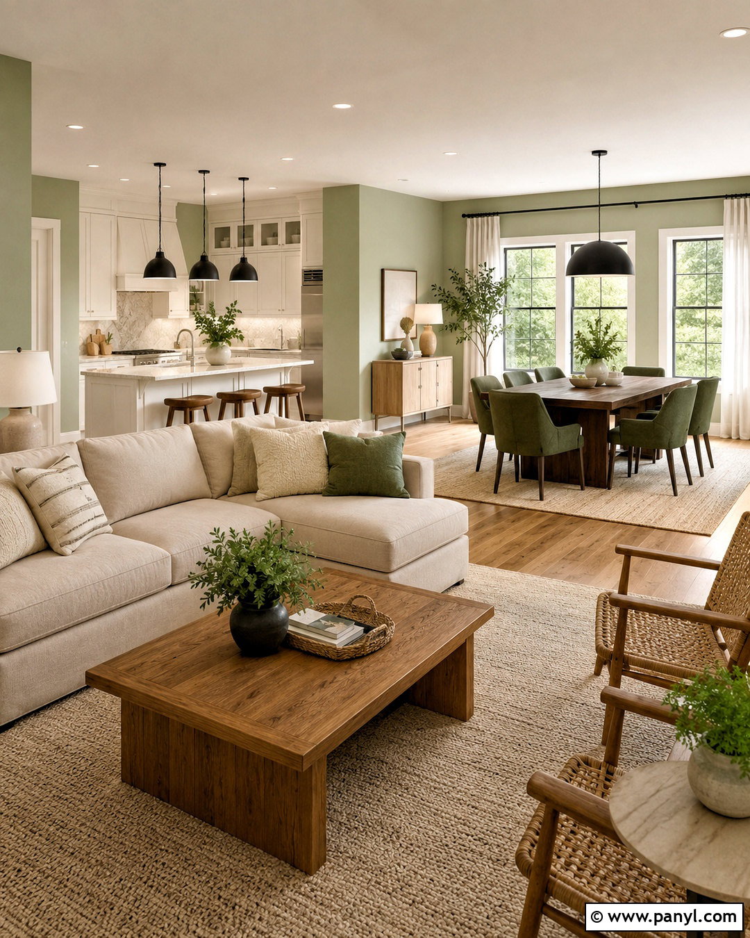 Light Green Open Plan Living Room - 20 light green rooms