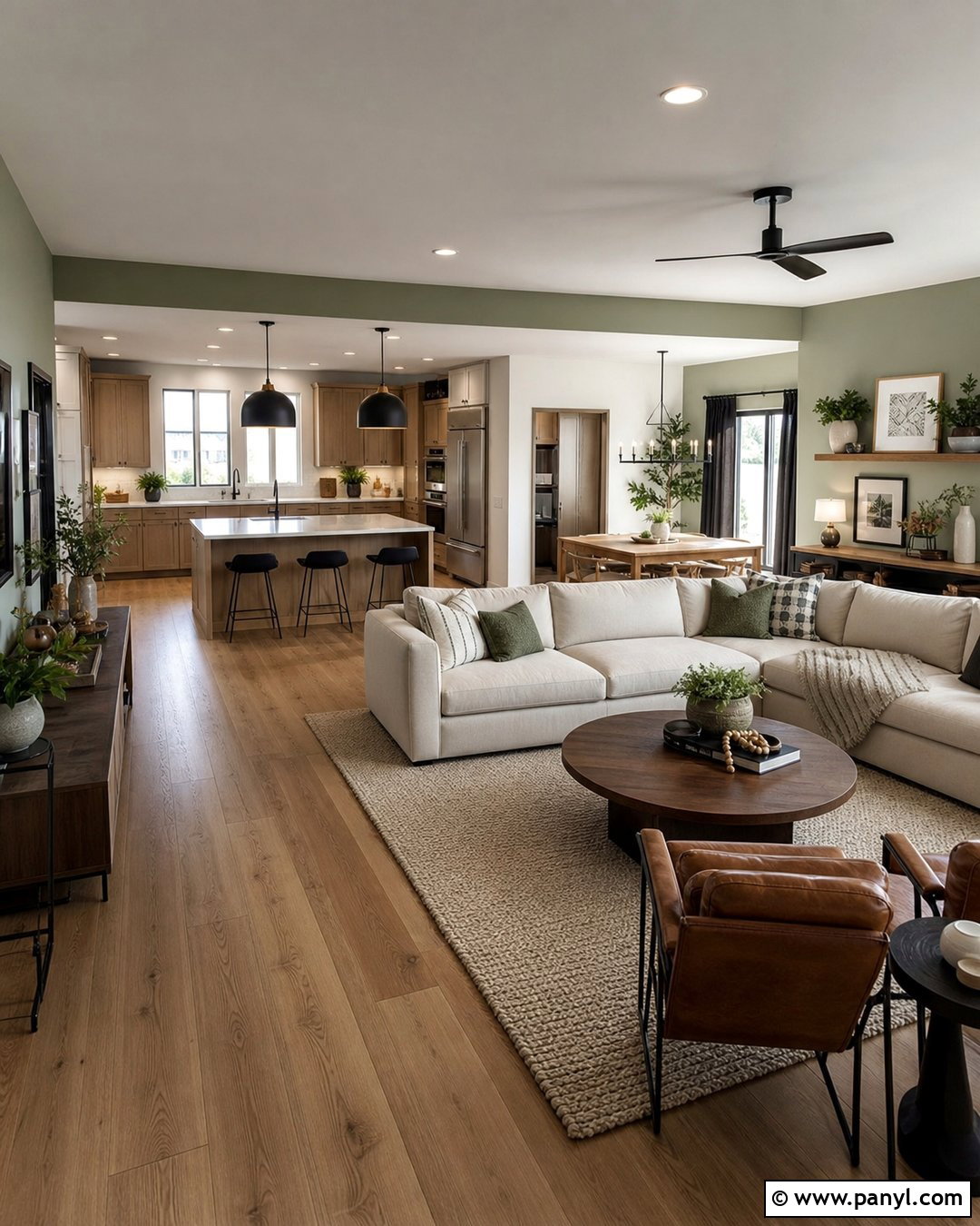 Light Green Open-Plan Living Room - 35 light green wall paint ideas