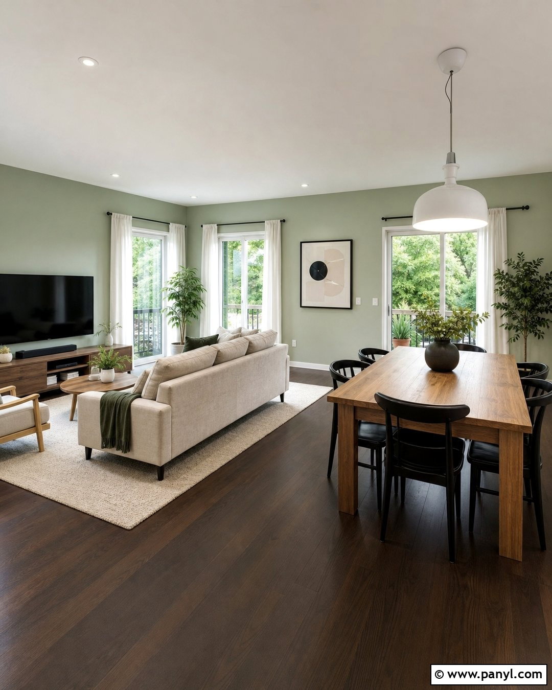 Light Green Open Plan Room With Dark Floors - 20 Light Green Walls Dark Floors