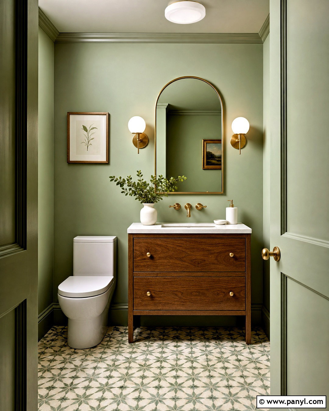 Light Green Powder Room With Brass Accents - 20 light green interior ideas
