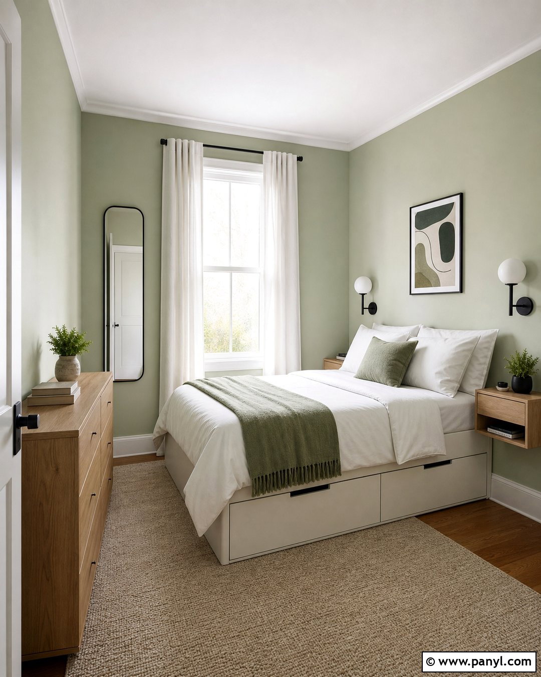 Light Green Small Bedroom With White Trim - 20 Light Green Walls With White Trim Ideas