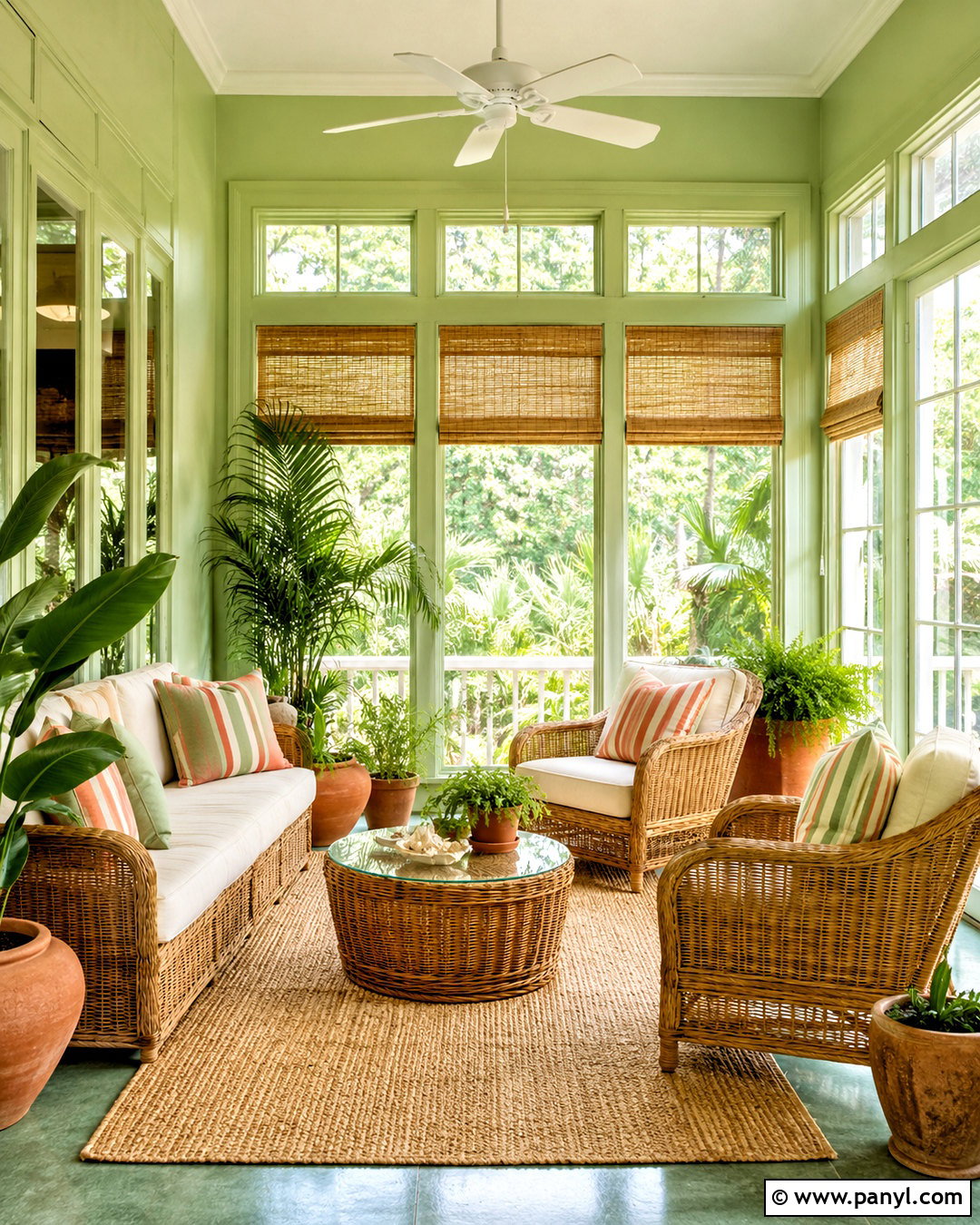 Light Green Sunroom With Rattan Furniture - 20 light green room ideas