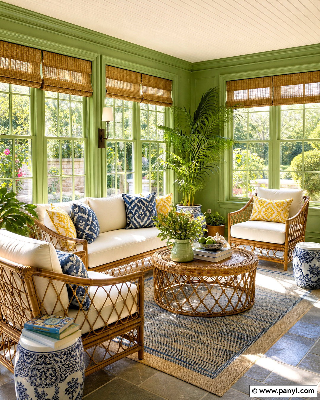 Light Green Sunroom With Rattan Furniture - 20 light green interior ideas