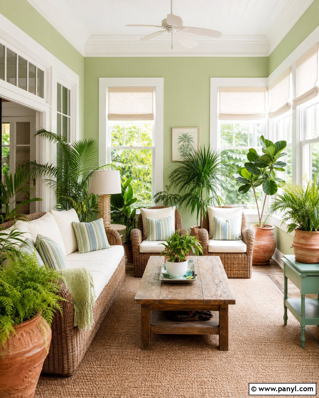 Light Green Sunroom With White Trim - 20 Light Green Walls With White Trim Ideas