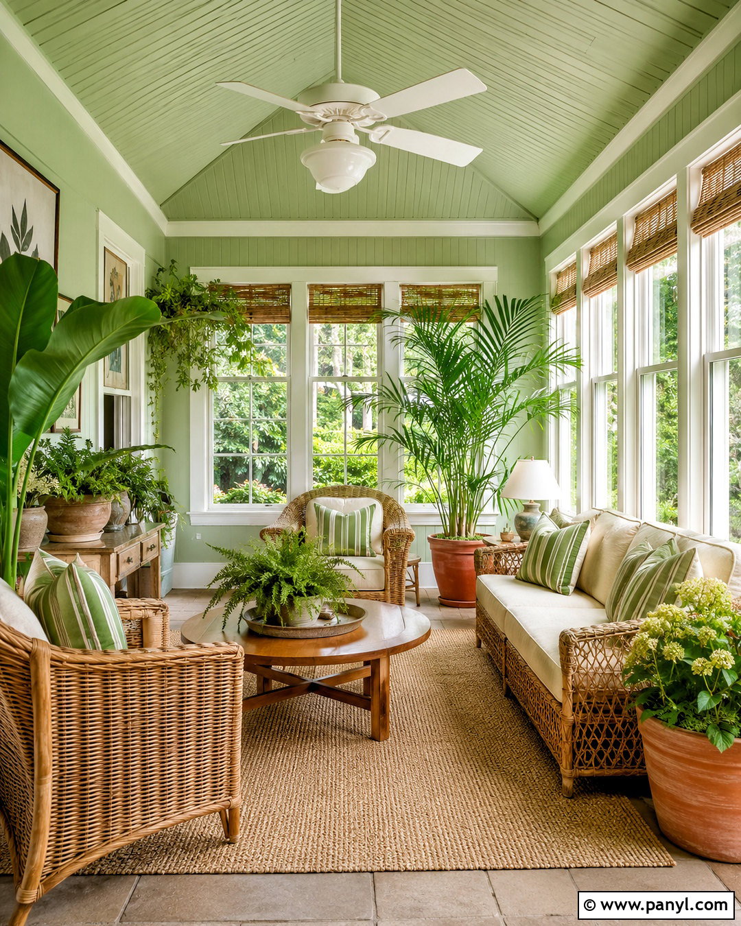 Light Green Sunroom With Wicker Furniture - 20 light green rooms