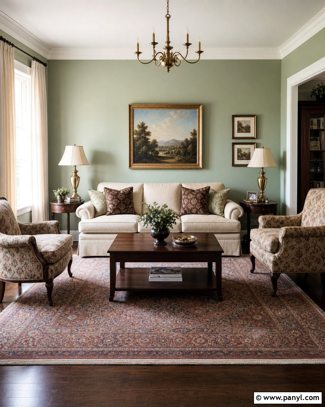 Light Green Traditional Sitting Room With Dark Floors - 20 Light Green Walls Dark Floors
