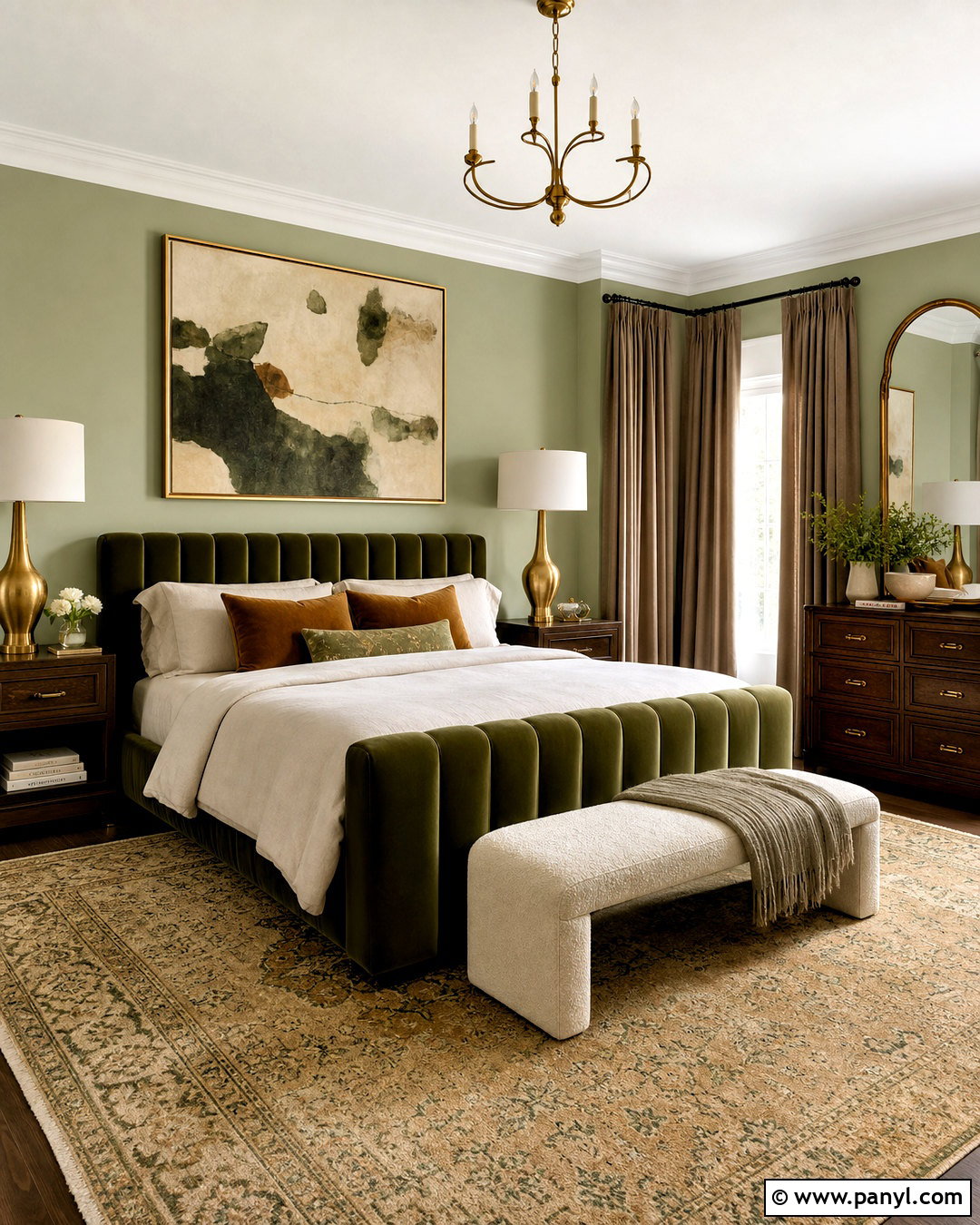 Light Green Walls With Brass And Velvet - 20 light green walls bedroom ideas