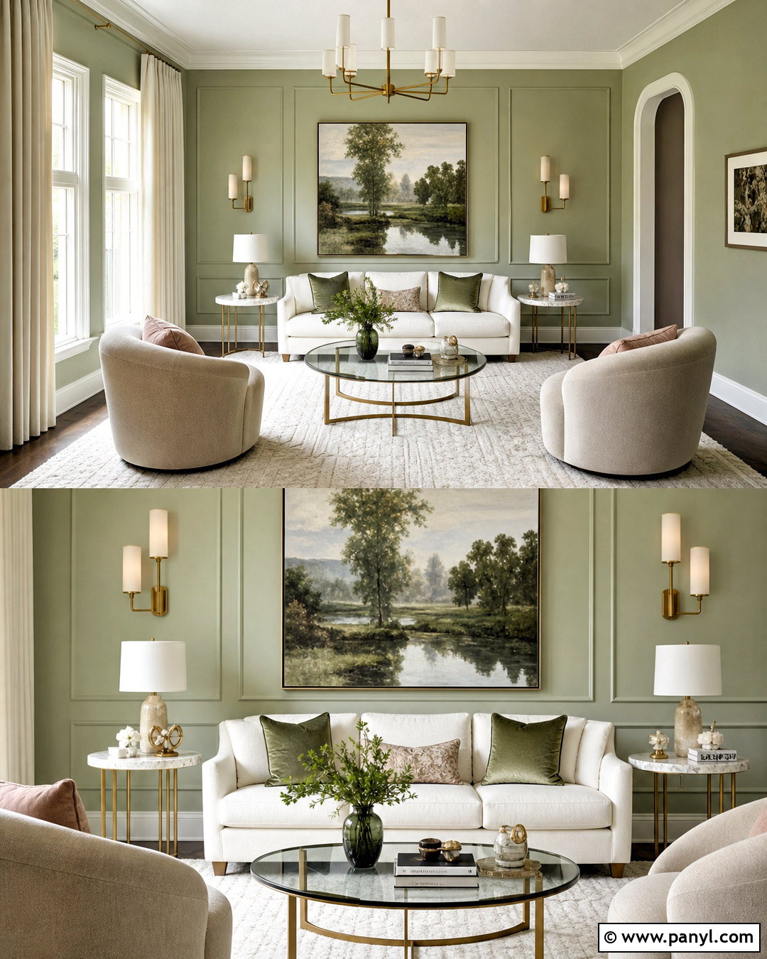 Light Green Walls With Brass Decor - 20 light green walls living room ideas