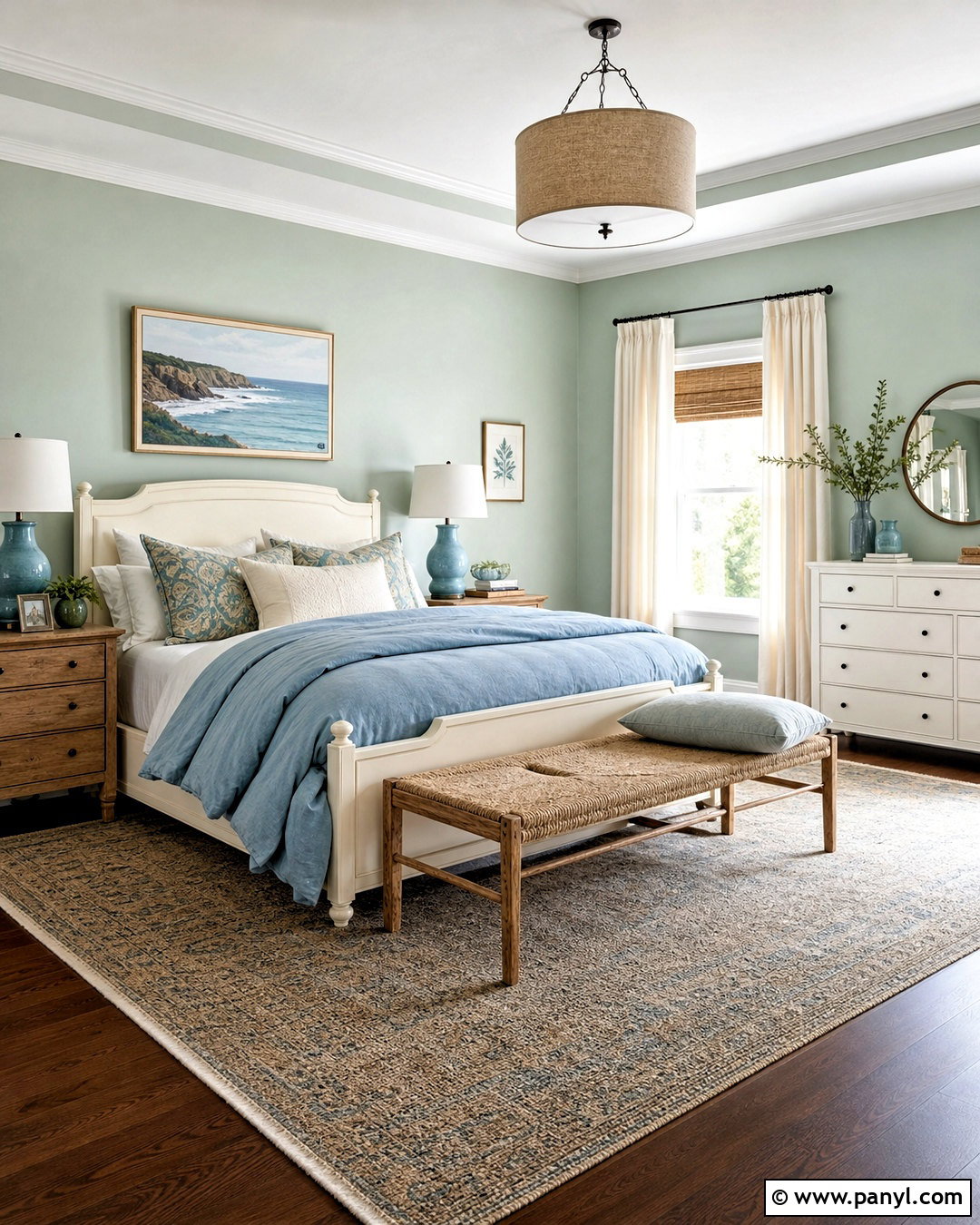 Light Green Walls With Dusty Blue Bedding - 20 light green walls bedroom ideas