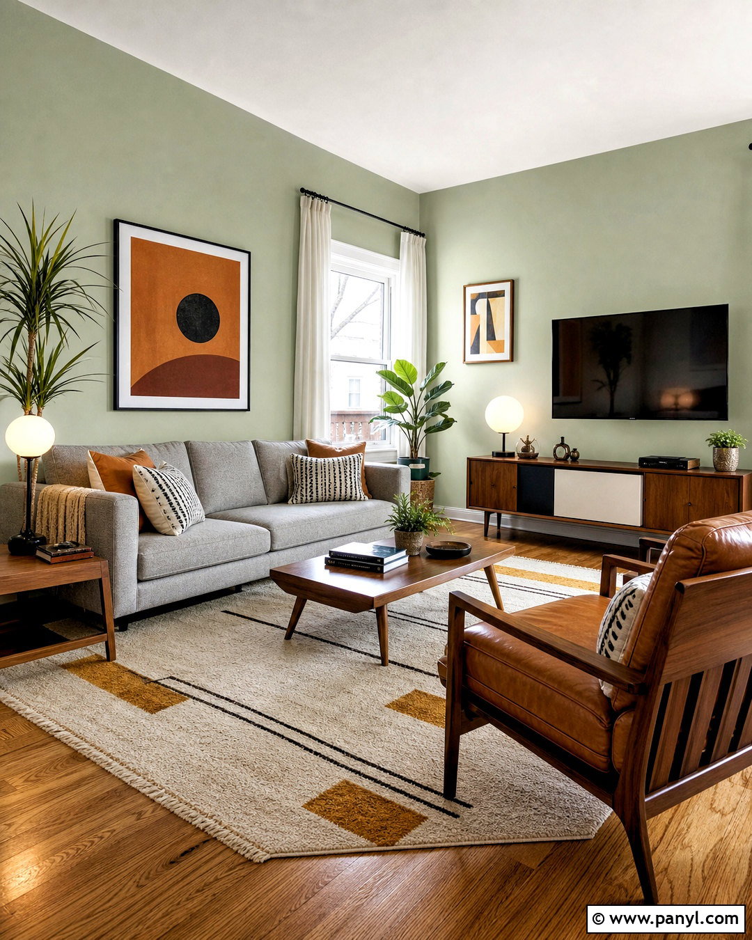 Light Green Walls With Midcentury Furniture - 20 light green walls living room ideas