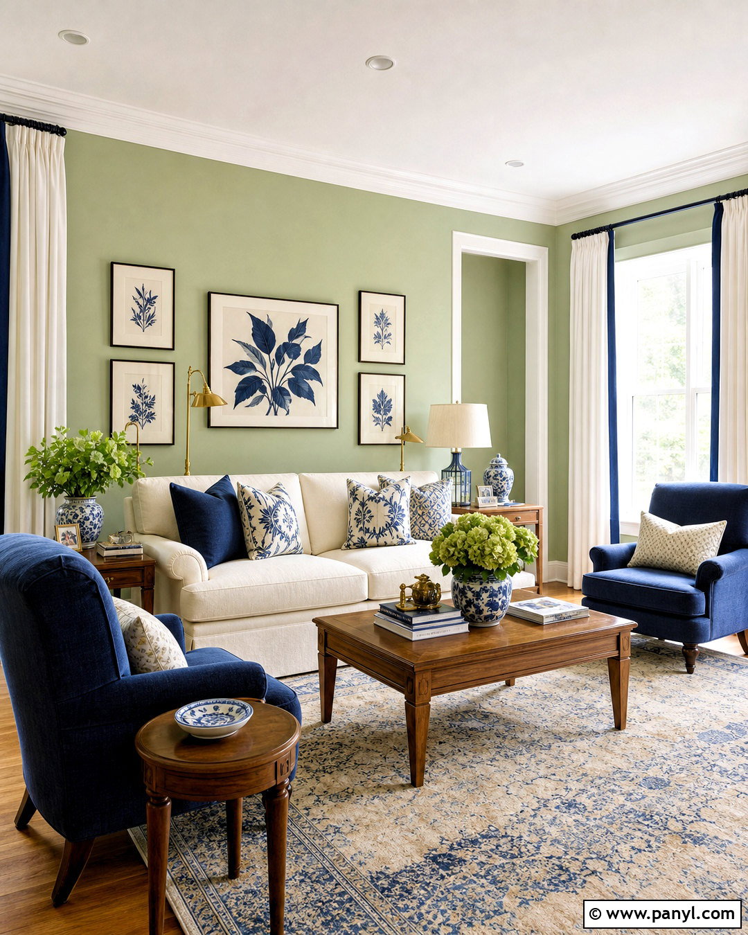 Light Green Walls With Navy Blue Accents - 20 light green walls living room ideas