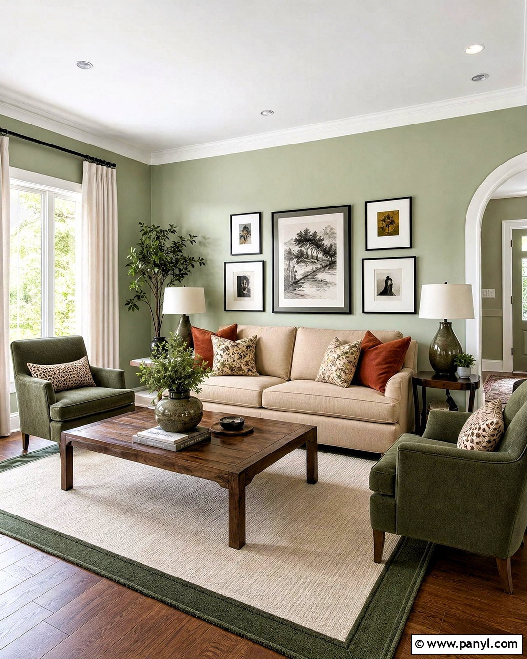 Light Green Walls With a Beige Sofa - 20 light green walls living room ideas