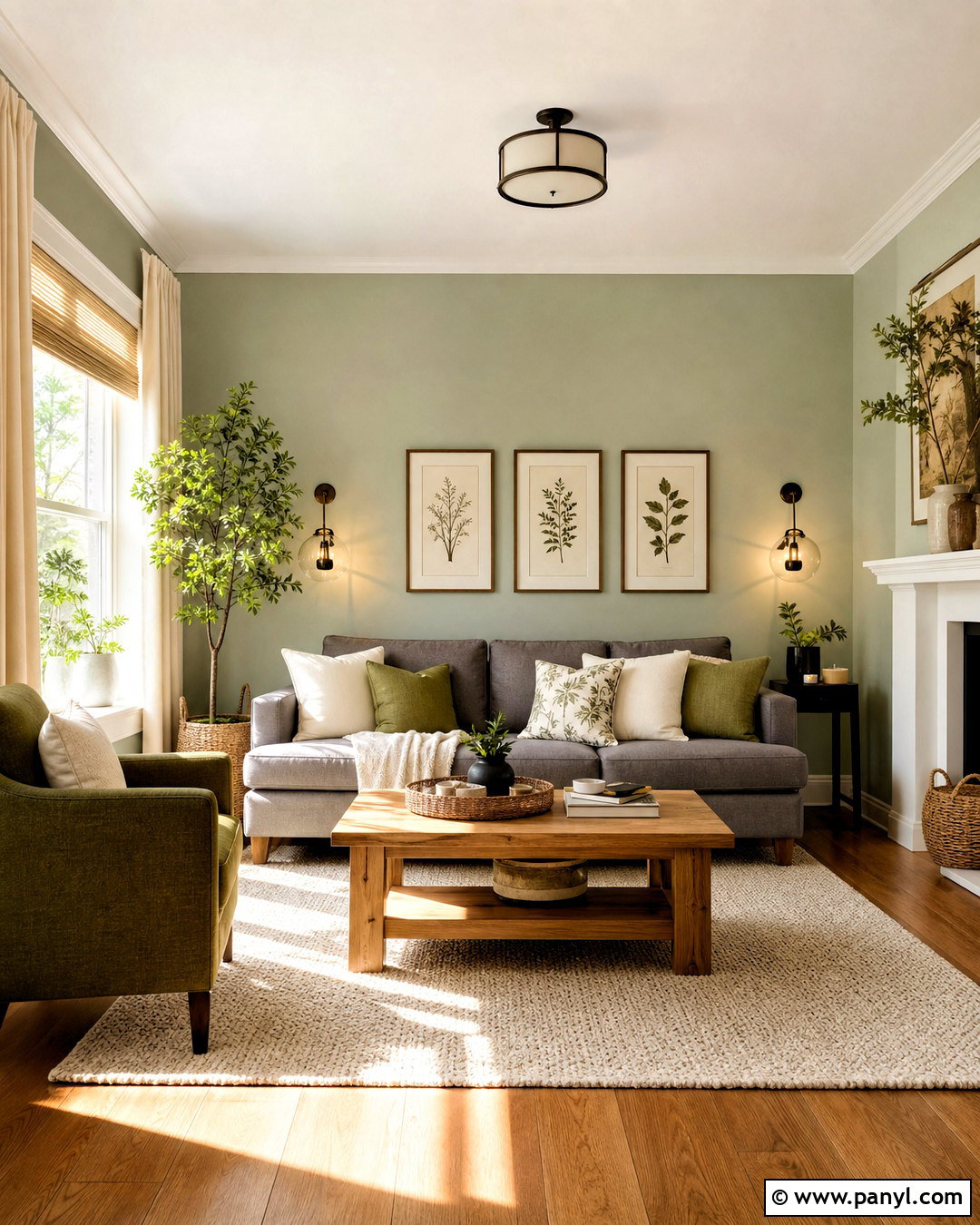 Light Green Walls With a Gray Sofa - 20 light green walls living room ideas
