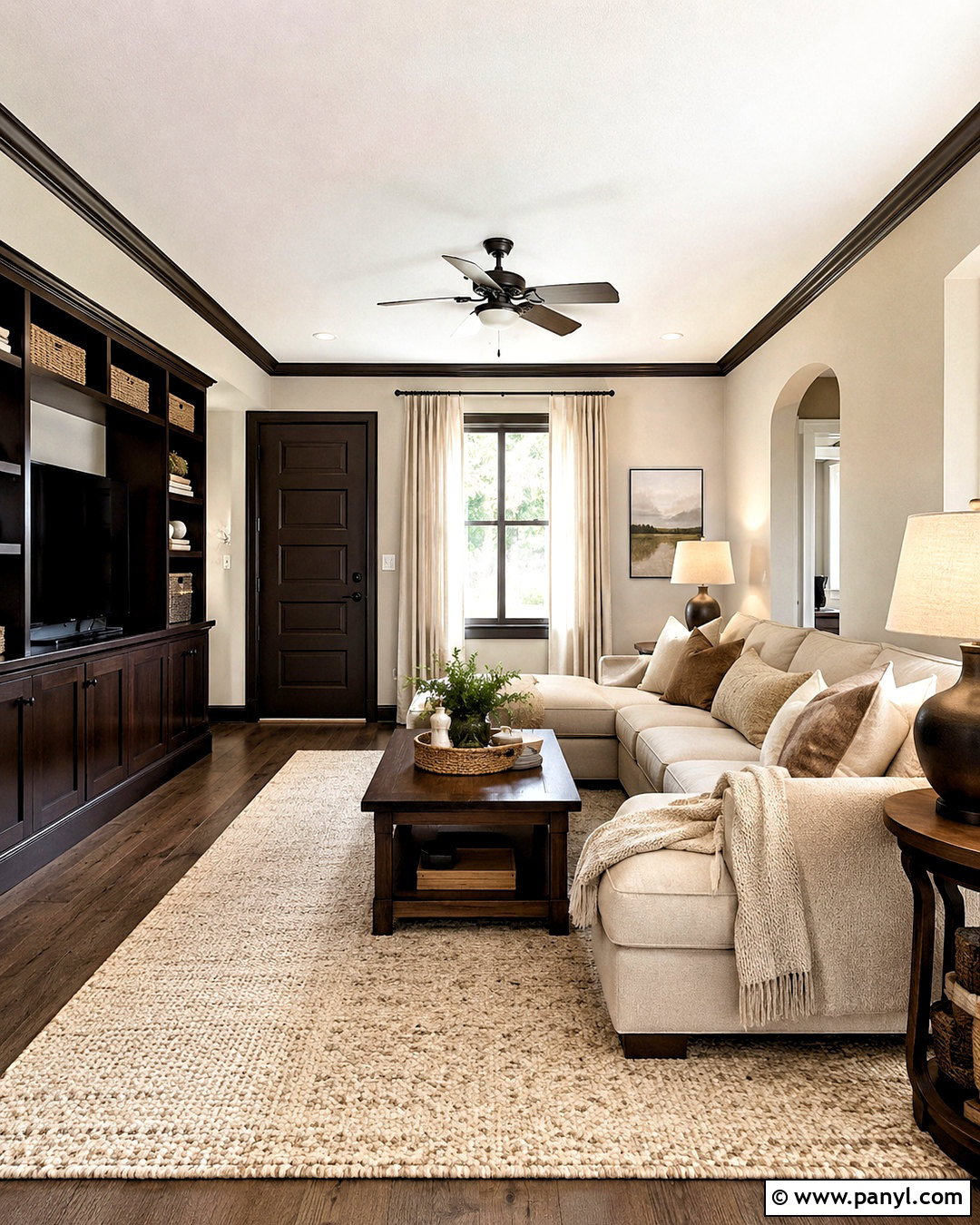 Light Greige Walls With Dark Brown Trim - 40 Light Walls With Dark Trim Ideas