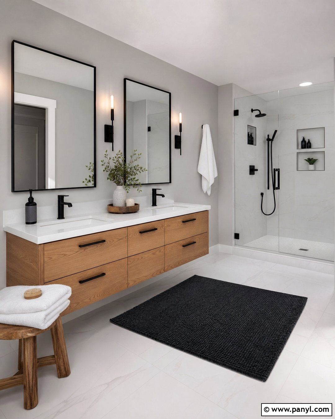 Light Grey Bathroom With Black Accents - 35 light grey wall paint ideas