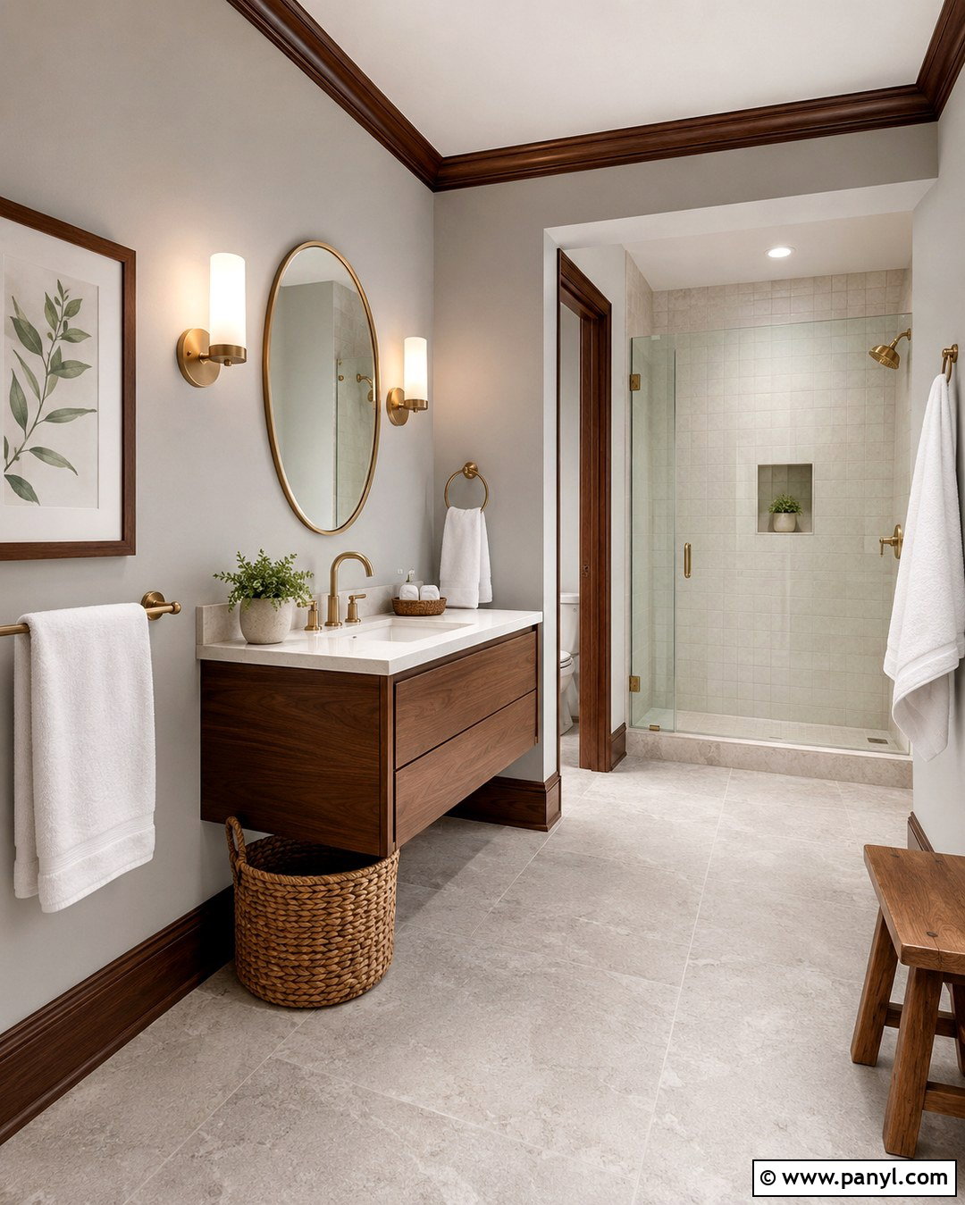 Light Grey Bathroom With Brown Trim - 20 Light Grey Walls With Brown Trim Ideas