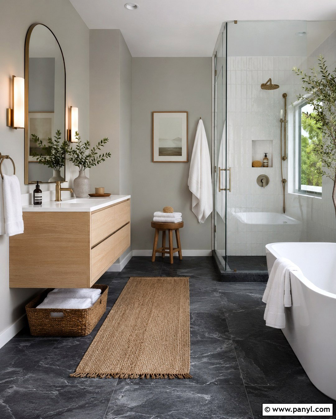 Light Grey Bathroom With Dark Slate Floors - 20 Light Grey Walls With Dark Floors