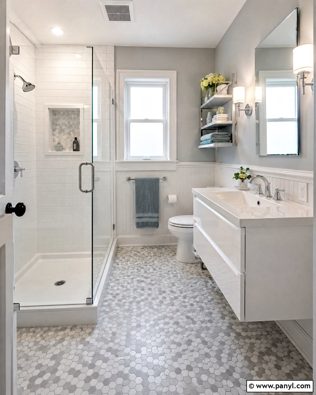 Light Grey Bathroom With Hexagon Floor Tile - 20 light grey bathroom ideas