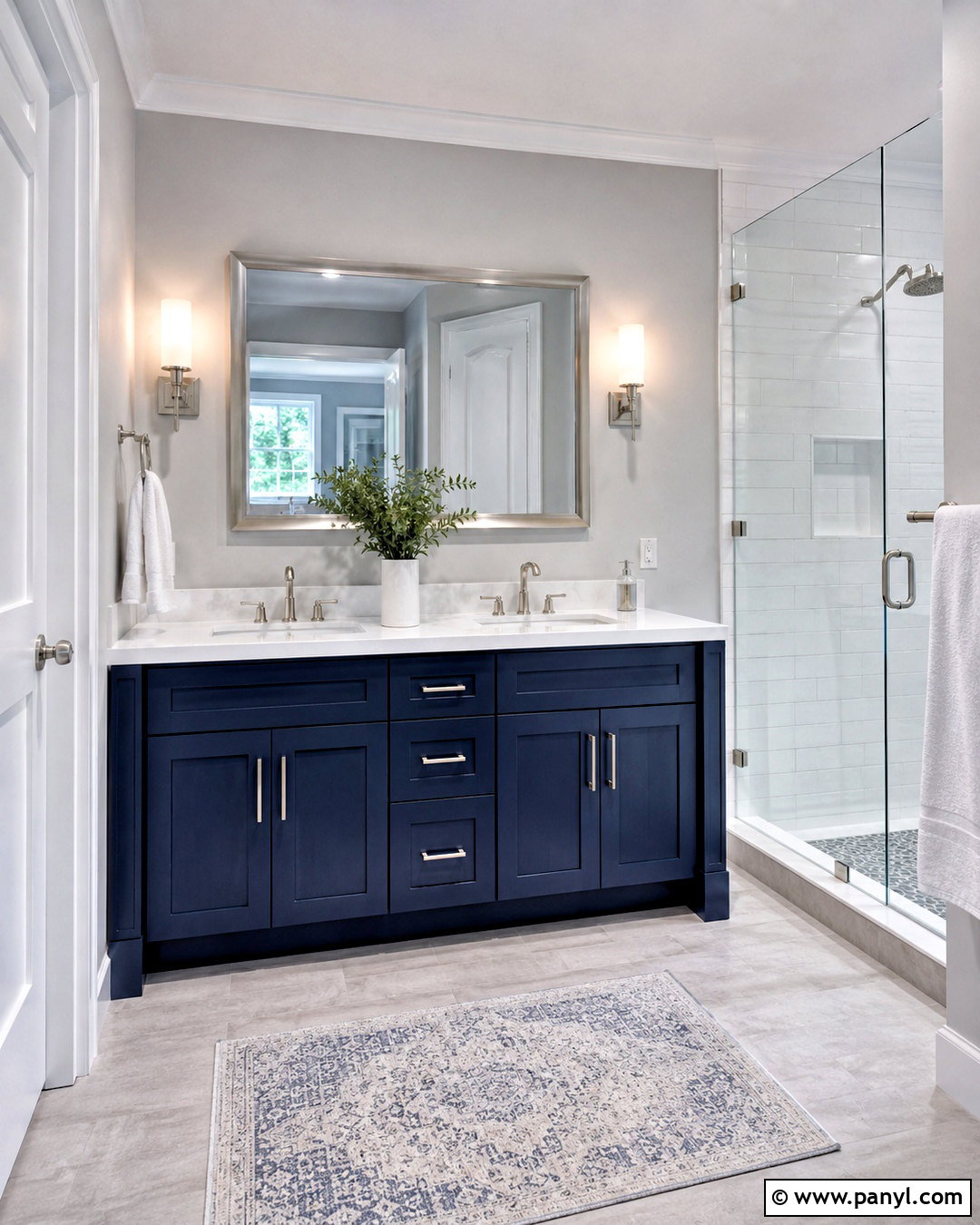 Light Grey Bathroom With Navy Vanity - 20 light grey bathroom ideas