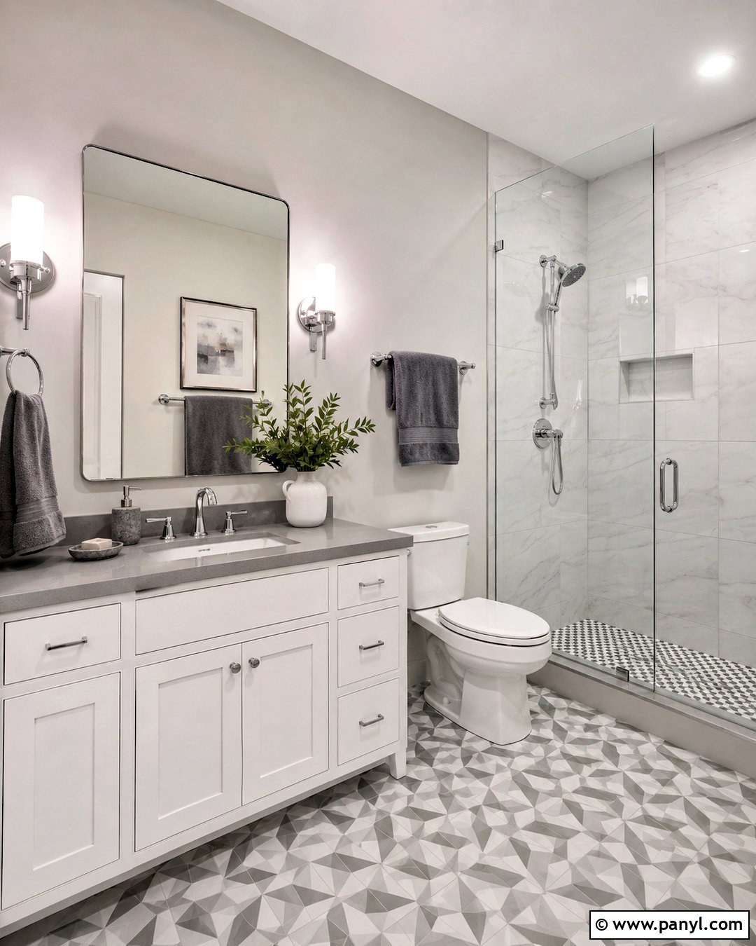 Light Grey Bathroom With Patterned Tile - 20 light grey bathroom ideas