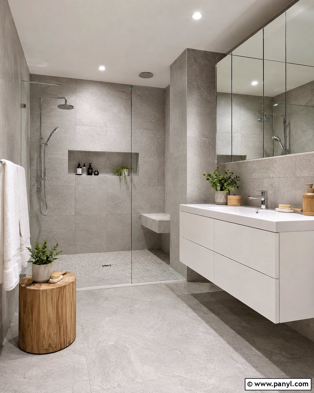 Light Grey Bathroom With Walk-In Shower - 20 light grey bathroom ideas
