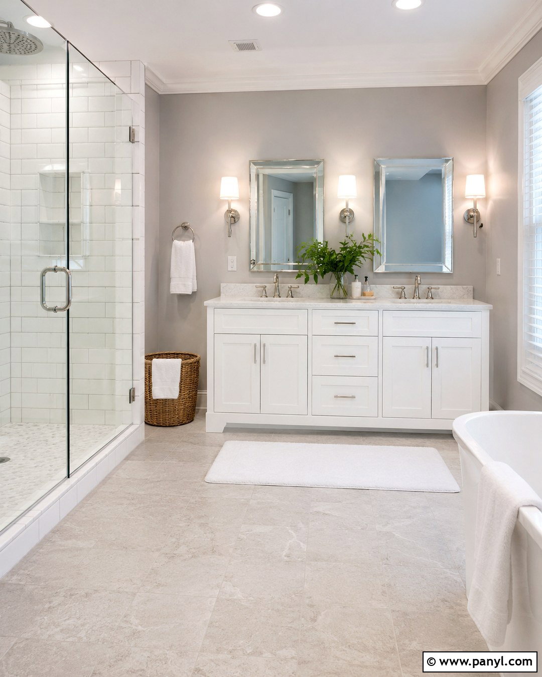 Light Grey Bathroom With White Vanity - 20 Bathrooms With Grey Walls