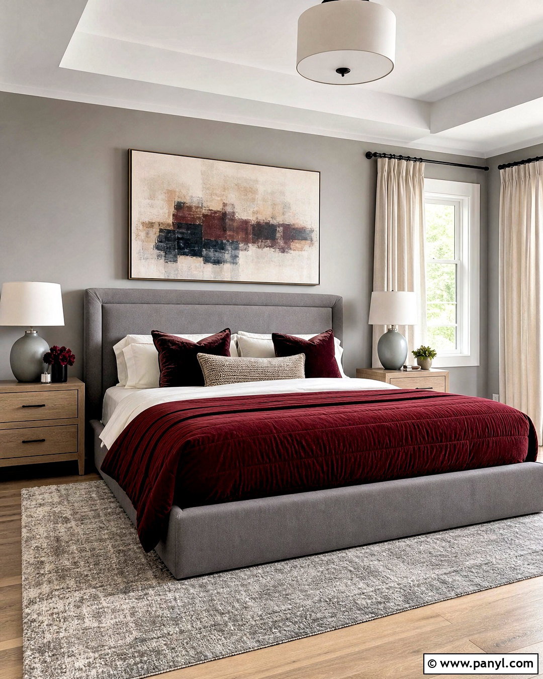 Light Grey Bedroom With Maroon Bedding - 20 grey and maroon bedroom ideas