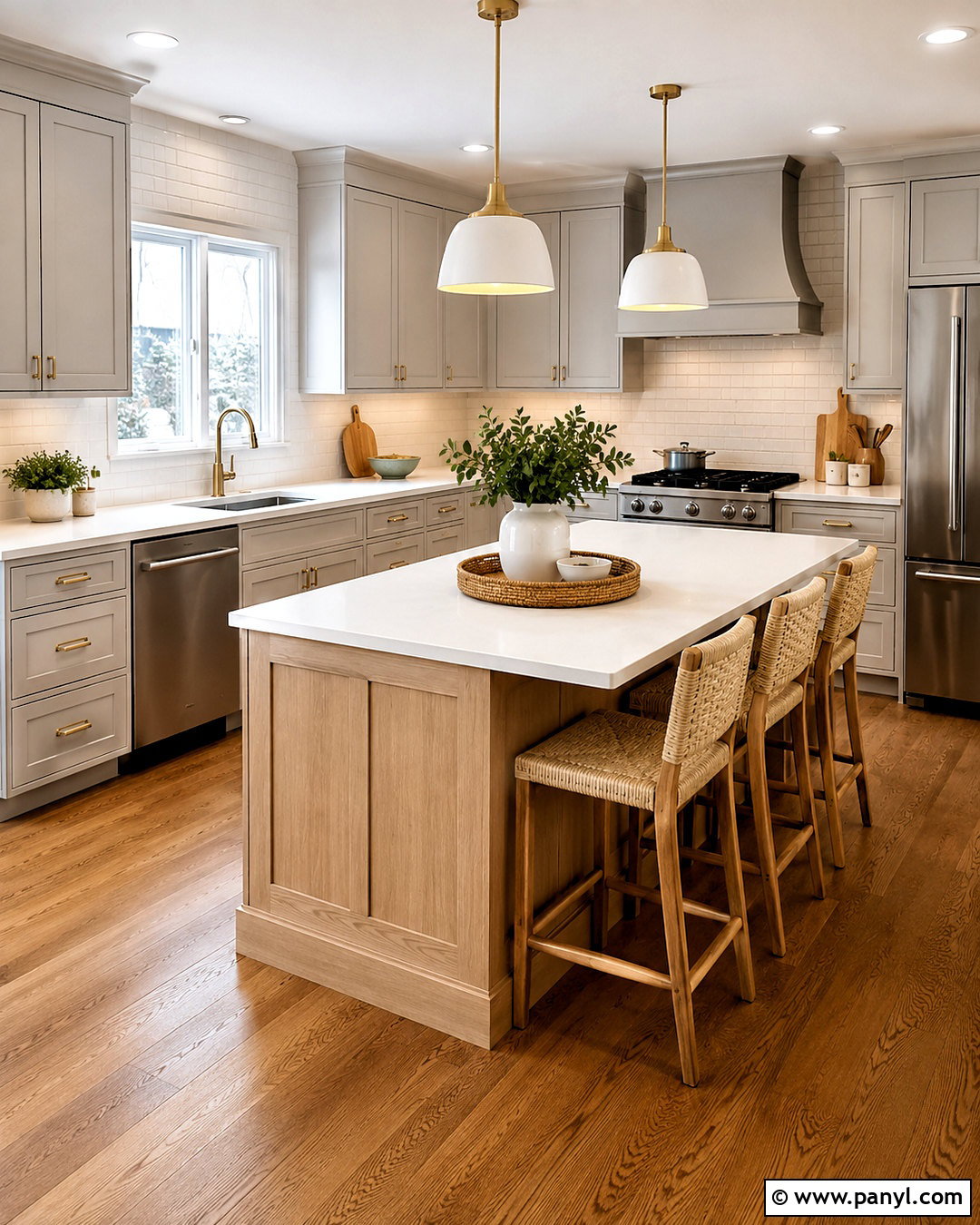 Light Grey Cabinets In An L-Shaped Kitchen - 20 light grey cabinets kitchen ideas