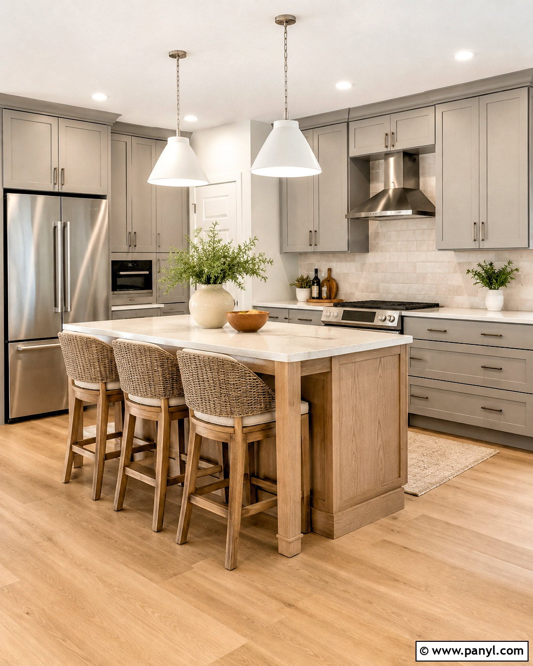 Light Grey Cabinets With A White Oak Island - 20 light grey cabinets kitchen ideas
