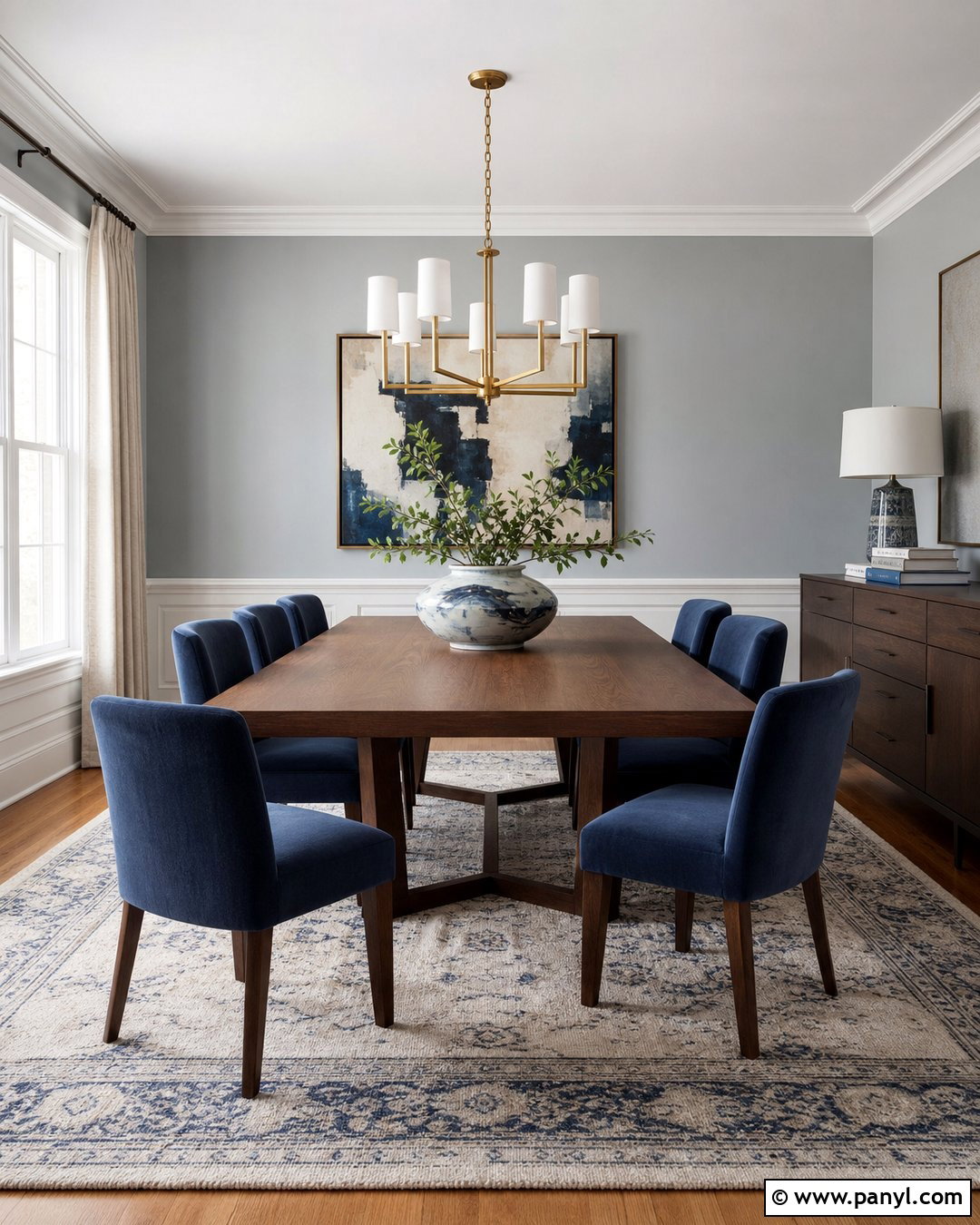 Light Grey Dining Room With Navy Blue - 35 light grey wall paint ideas