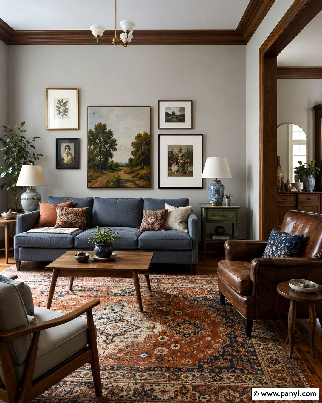 Light Grey Eclectic Room With Brown Trim - 20 Light Grey Walls With Brown Trim Ideas