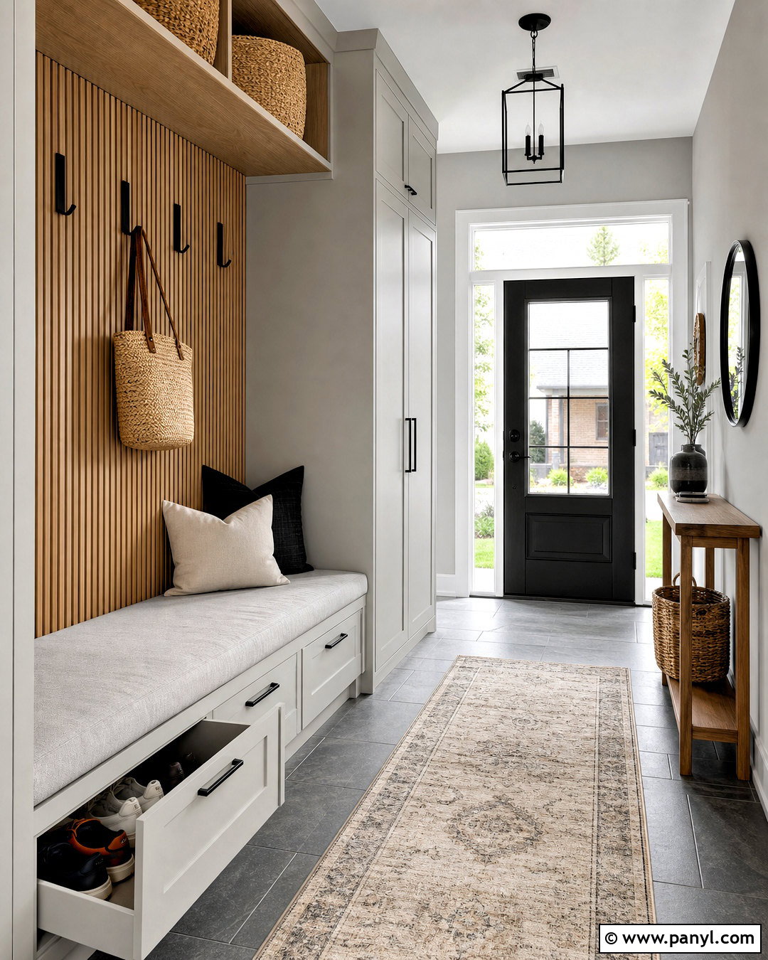 Light Grey Entryway With Built-In Storage - 20 light grey interior ideas