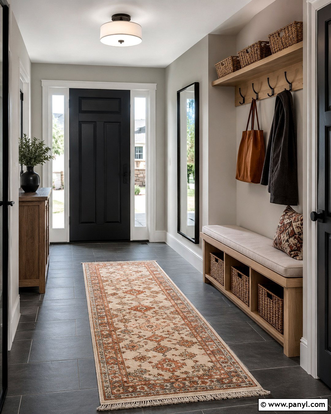 Light Grey Entryway With Dark Tile Floors - 20 Light Grey Walls With Dark Floors