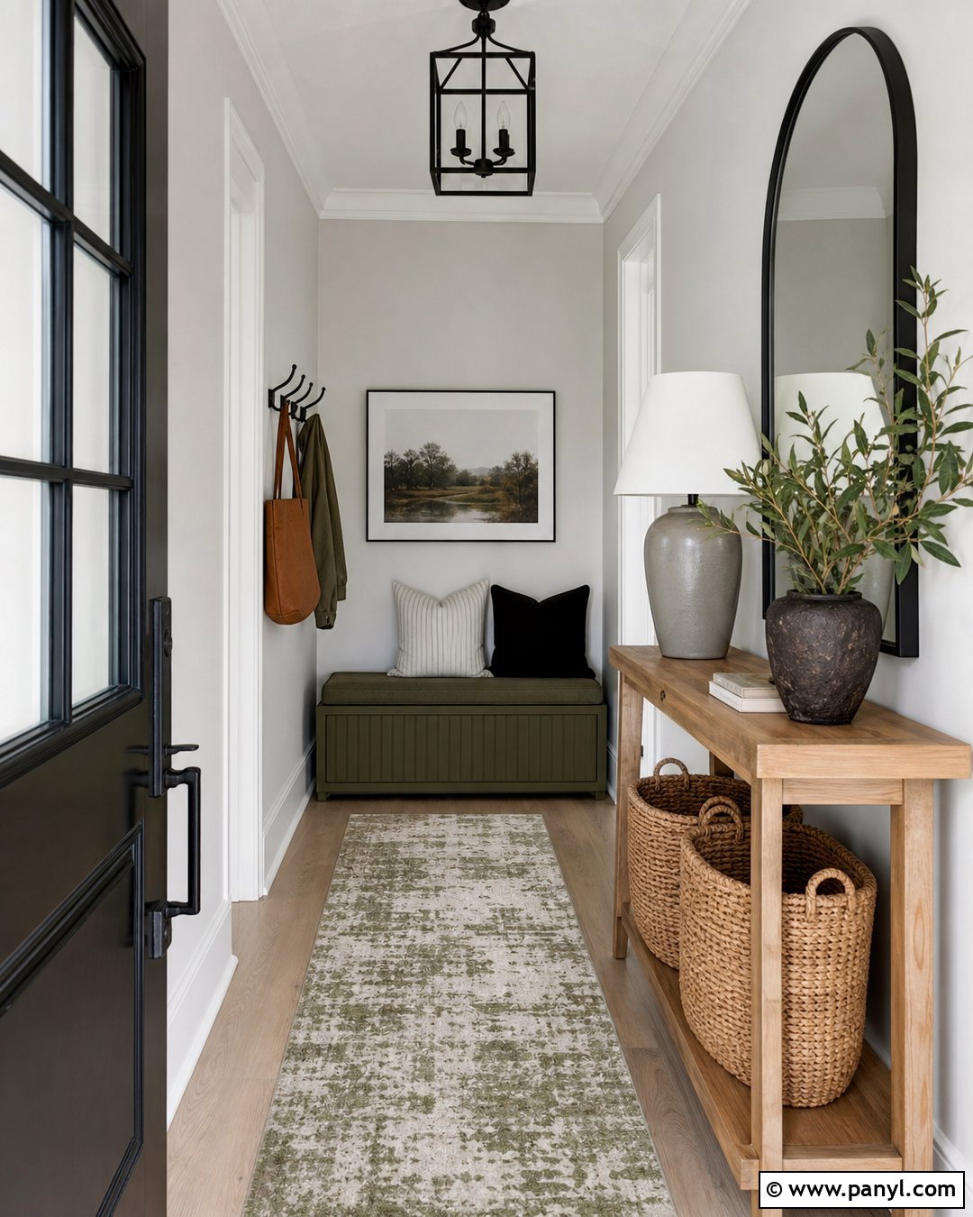 Light Grey Entryway With Green Accents - 35 light grey wall paint ideas