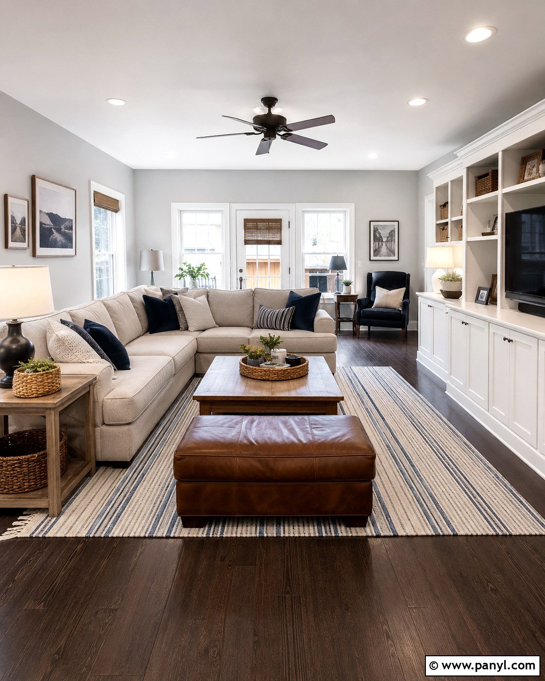 Light Grey Family Room With Dark Brown Floors - 20 Light Grey Walls With Dark Floors