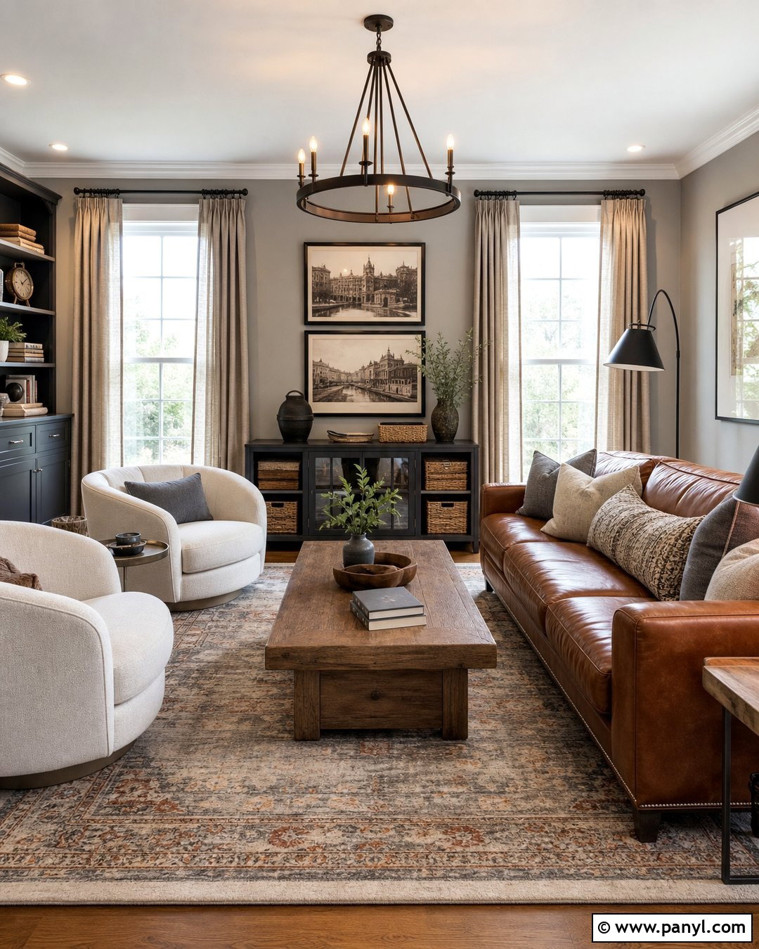 Light Grey Family Room With Leather Sofa - 35 light grey wall paint ideas