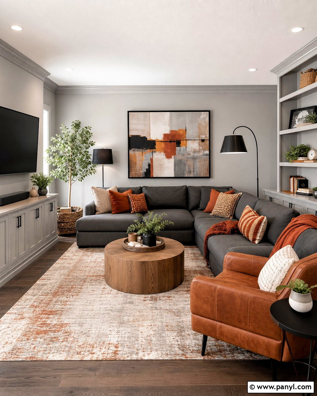 Light Grey Family Room With Rust Accents - 20 light grey interior ideas