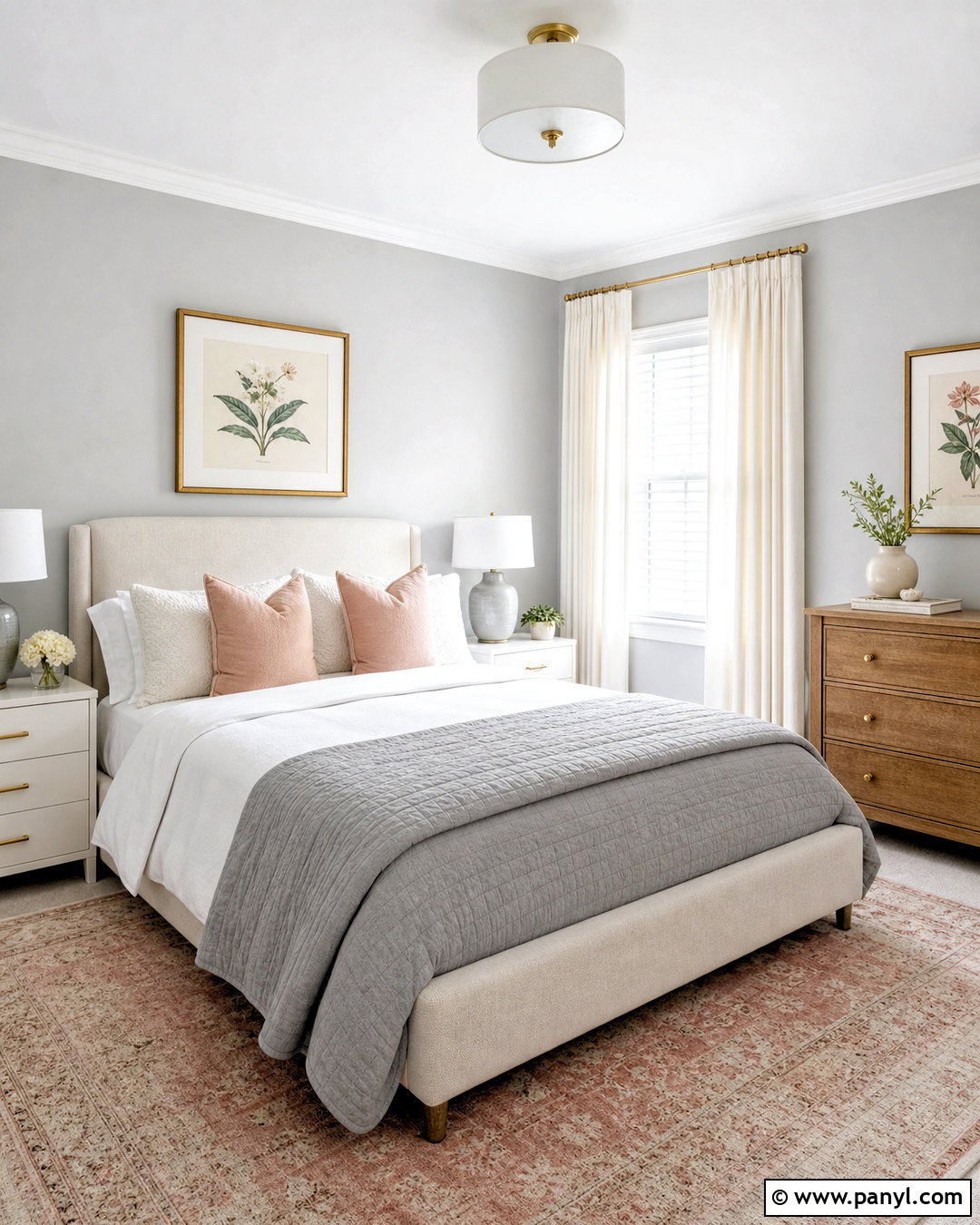 Light Grey Guest Room With Blush Accents - 20 light grey interior ideas