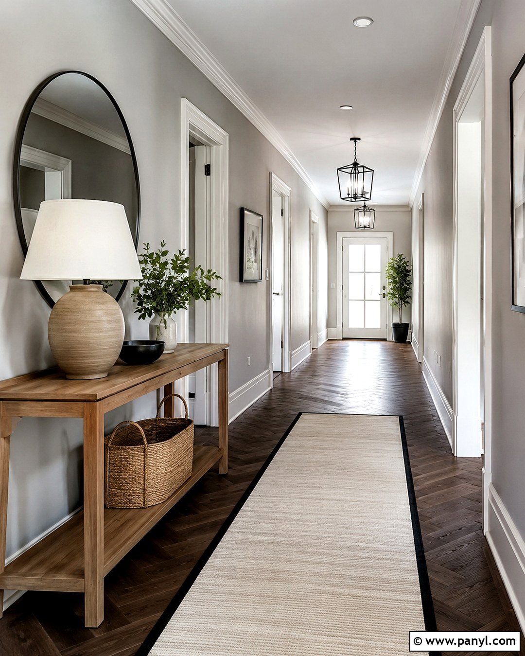 Light Grey Hallway With Dark Herringbone Floors - 20 Light Grey Walls With Dark Floors