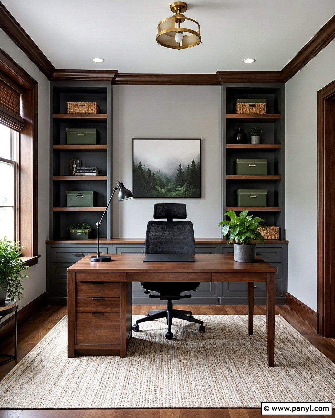 Light Grey Home Office With Brown Trim - 20 Light Grey Walls With Brown Trim Ideas