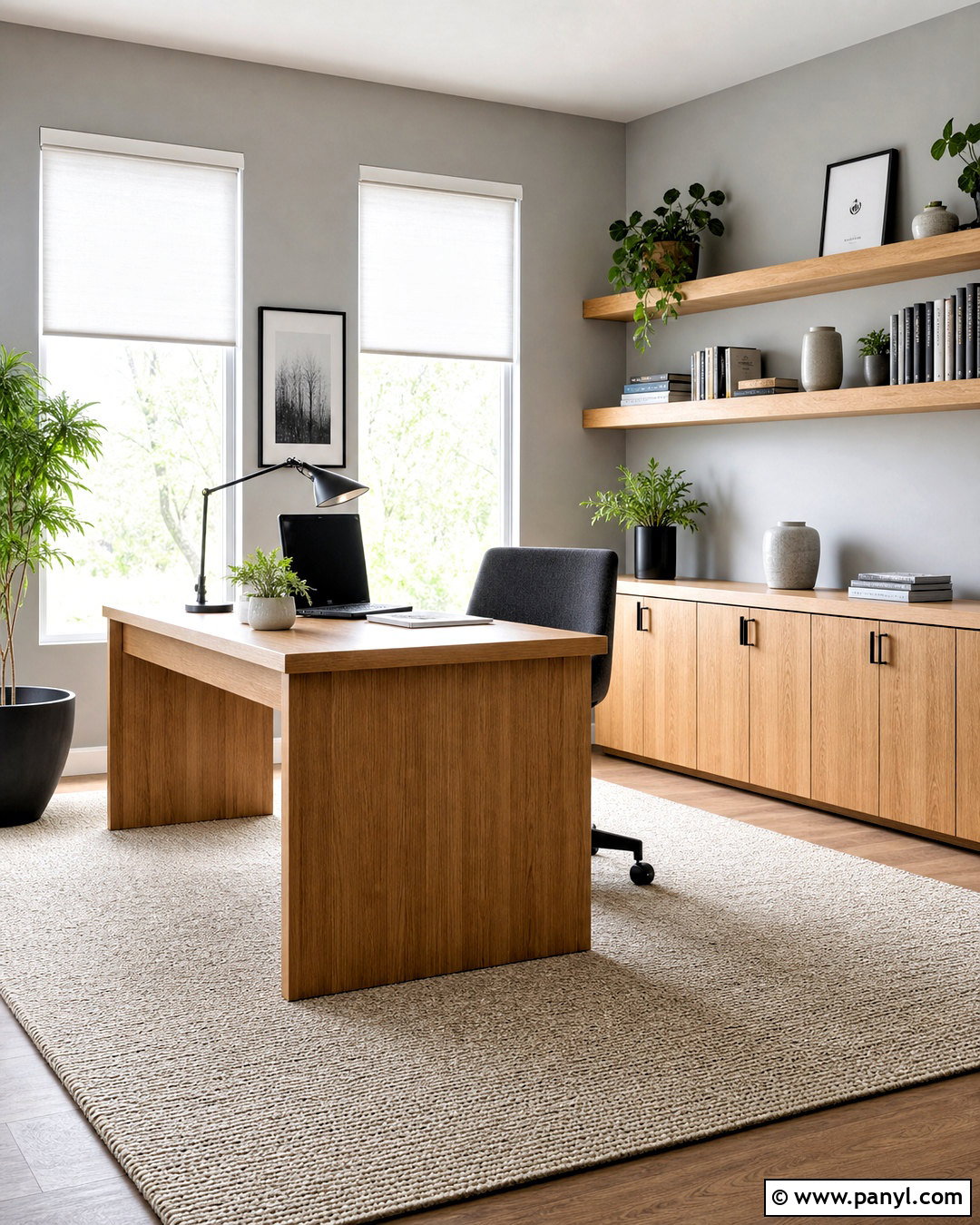 Light Grey Home Office With Oak Storage - 20 light grey room ideas